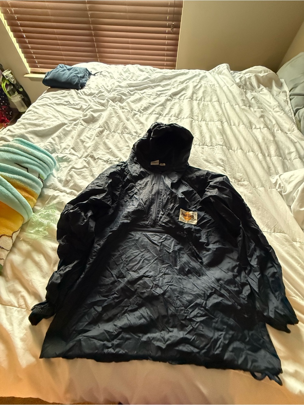 Hard Rock Cafe Black Hooded Windbreaker with Logo Patch